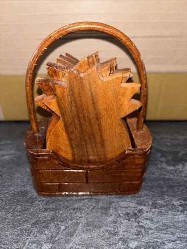 Vintage Wooden Cork Coaster Set 6 With Holder Hawaii Souvenir Kitschy #R - Picture 4 of 21