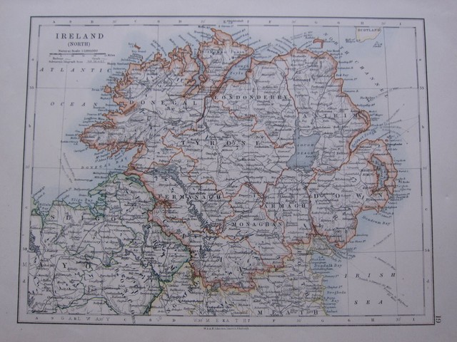 1918 MAP IRELAND NORTH ~ TYRONE DONEGAL ANTRIM DOWN ARMAGH MONAGHAN 1918 MAP IRELAND NORTH ~ TYRONE DONEGAL ANTRIM DOWN ARMAGH MONAGHAN