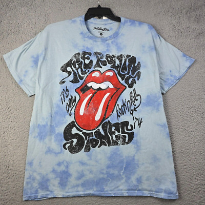 ROLLING STONES TIE DYE SHIRT Mens LARGE L BLUE Rock Music Concert Distressed NWT