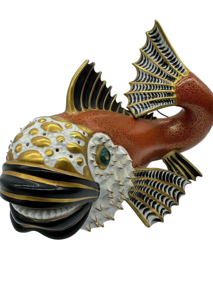 Large Giulia Mangani for Oggetti Porcelain Red Koi Fish Smiling 15