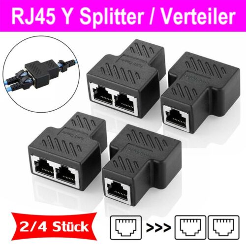 2/4x RJ45 Y Splitter Adapter Netzwerk CAT6 LAN Kabel Verteiler Dual Port Stecker - Afbeelding 1 van 11