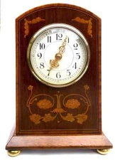 Antique Edwardian Mahogany Inlaid Bracket / Mantel Clock Timepiece