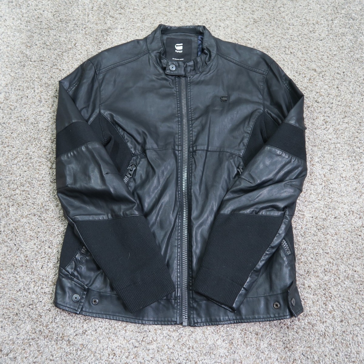 G Star Raw Jacket Womens Large Black Leather Moto Racing Biker