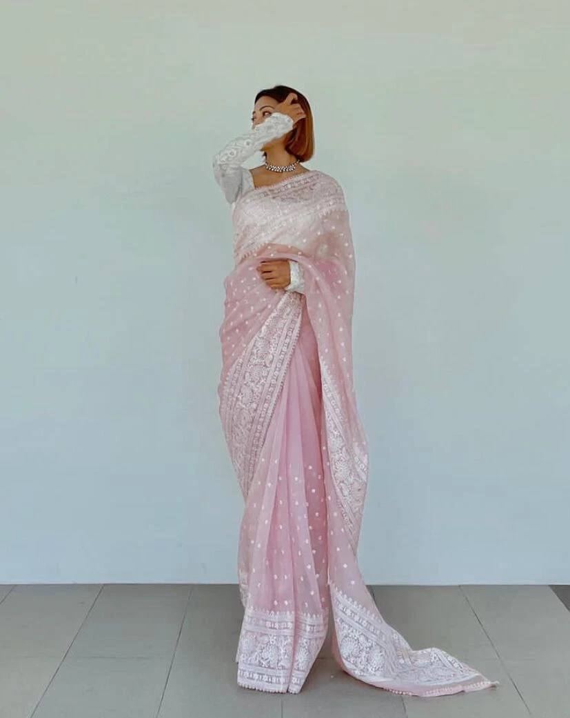 Pink saree shop party wear
