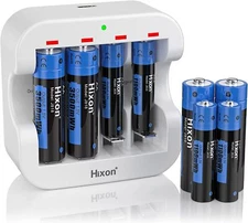 Hixon 8Pack Long Lasting 1.5V AA AAA Rechargeable Lithium Batteries with Charger