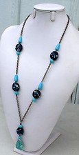 Vintage Light Blue Pressed Art Glass and Confetti Glass Bead Necklace