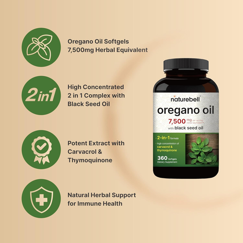 NatureBell Oregano Oil with Black Seed Oil 7500Mg, 360ct, Immune Health, Non-Gmo - Picture 4 of 7
