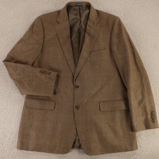 Stafford Jacket XL Brown Blue Houndstooth Check 100 Wool Blazer Sport Coat 46L