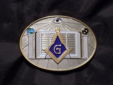 Master Mason Belt Buckle Square Compass Pillars All Seeing Eye Fraternity NEW 