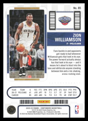 2022-23 Panini Contenders #85 Zion Williamson New Orleans Pelicans