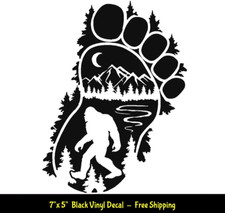 Bigfoot Sasquatch Yeti 7" x 5" Black Decal Wilderness Pine Tree Forest Mountain
