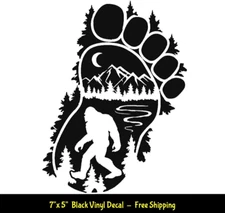 Bigfoot Sasquatch Yeti 7" x 5" Black Decal Wilderness Pine Tree Forest Mountain