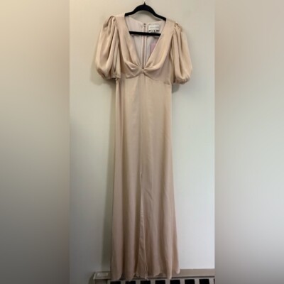 NWT Sachin + Babi Alli Evening Gown with Puff Sleeve in Champagne - 0