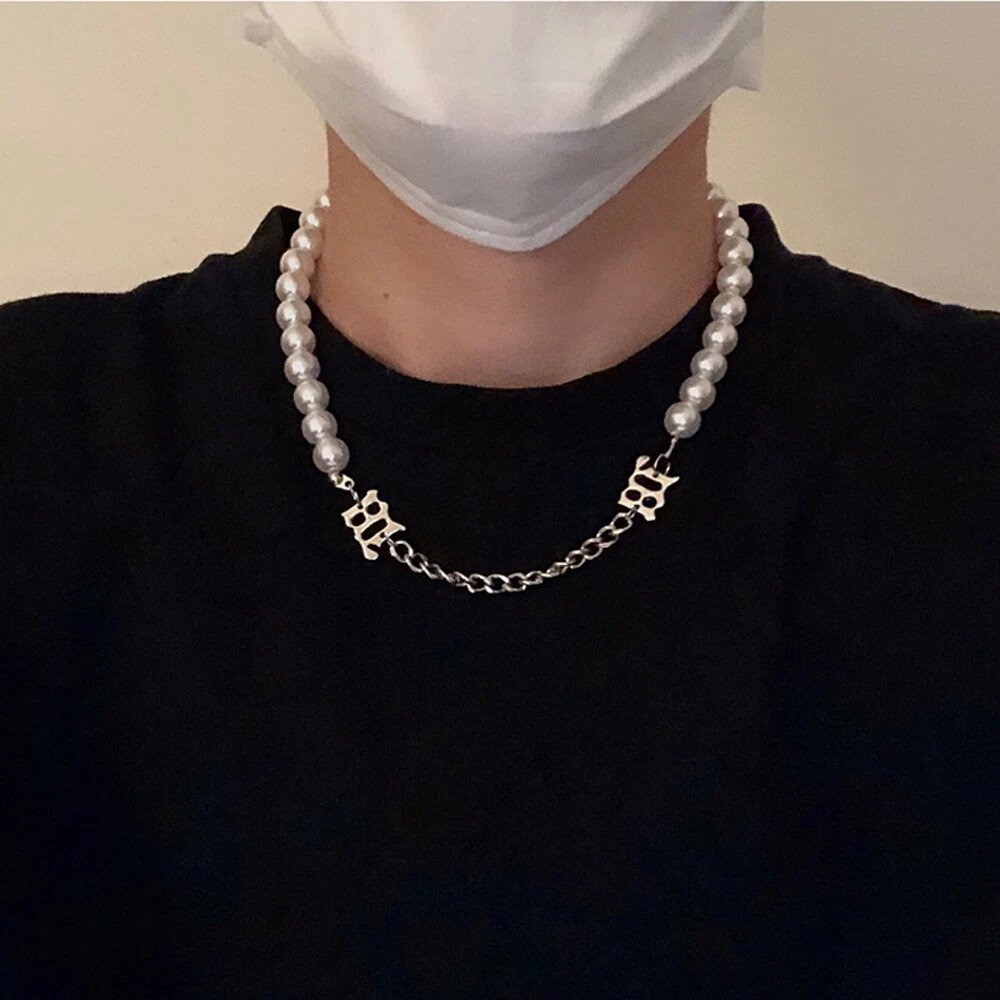 Pearl necklace choker mens outlet