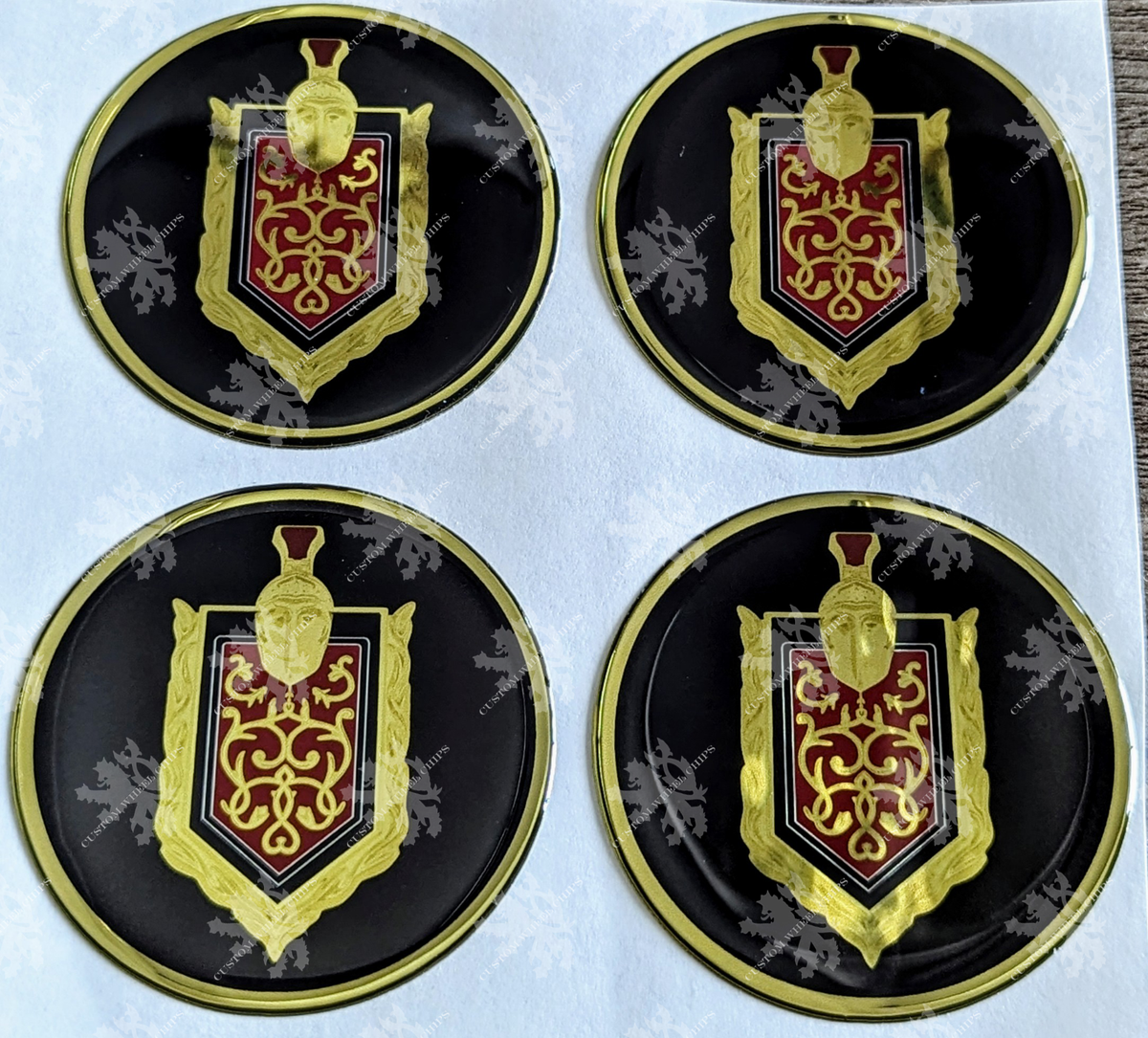 Gold and Black Monte Carlo Wire Wheel Chips Emblems Set of 4 Size