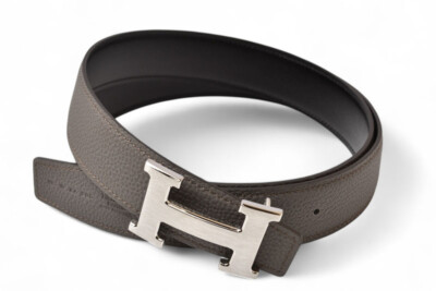 Hermes Belt Reversible Constance Size 95 H Buckle Box Calf/Togo Black/Etain