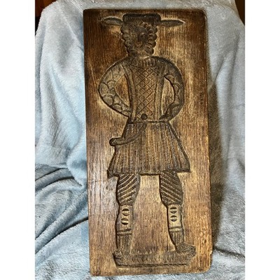 Vintage Hand-Carved Wood Mold Panel Man in Costume Folk Art 18x8.5 Rustic