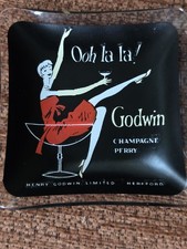 Superb Godwin Champagne Perry Advertising Glass Ashtray 1950s Ooh La La
