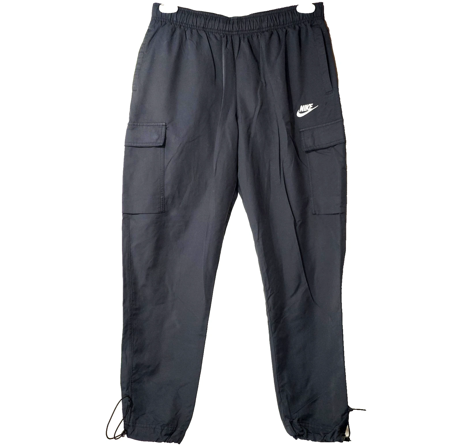 Nike Men M Black Cargo Jogger Track Pant 5 Pocket 2 Snap Bungee Ankle Drawstring