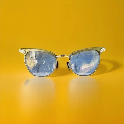 Vintage Bausch & Lomb 12K White Gold‑Filled Soft Green Cat-Eye Glasses – 18‑44 - Image 1 of 4