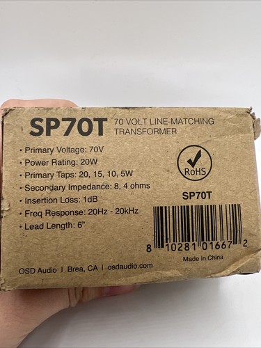 OSD Audio SP70T 70 (20, 15, 10, 5W) Volt Line-Matching Transformer - Picture 5 of 5