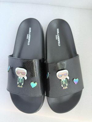 NEW Karl Lagerfeld Paris Slides Sandals Black Karl Pins Size  display picture 3