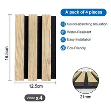 4PCS 195×125mm Acoustic Wood Slat Panels | Sound Absorbing Decor for Home Theate