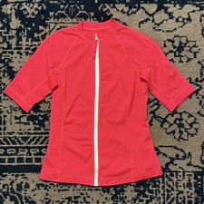 Lands End Activewear Top Womens XS (2-4) Pink Short Sleeve Crew Neck Full Zipper