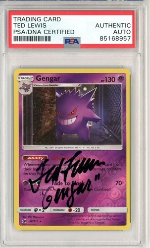 PSA Signed Ted Lewis Pokémon TCG Gengar Crimson Invasion 38/111 Reverse Holo