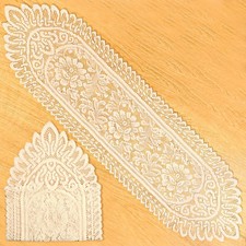 2 Pack Cotton Crochet Lace Rectangular Table Runner Doilies Table Dresser Beige