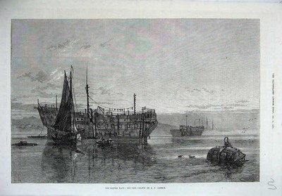 Alter antiker Druck 1870 Britische Marine Schiffswrack Meer Segelyacht Fine Art 19.