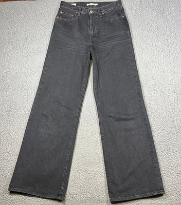 LEVIS Jeans Womens 27x32 (29x31) Wahed Black Ribcage Wide Leg High Rise BIG E