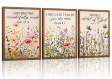 Christian Floral Bible Verse Wall Art Set of 3, Flower Canvas Wall Decor, Ste...