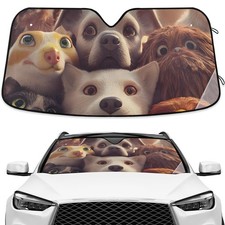 Funny Animals Dog Head Windshield Sunshade Car Sun Shade Foldable Front Windo...