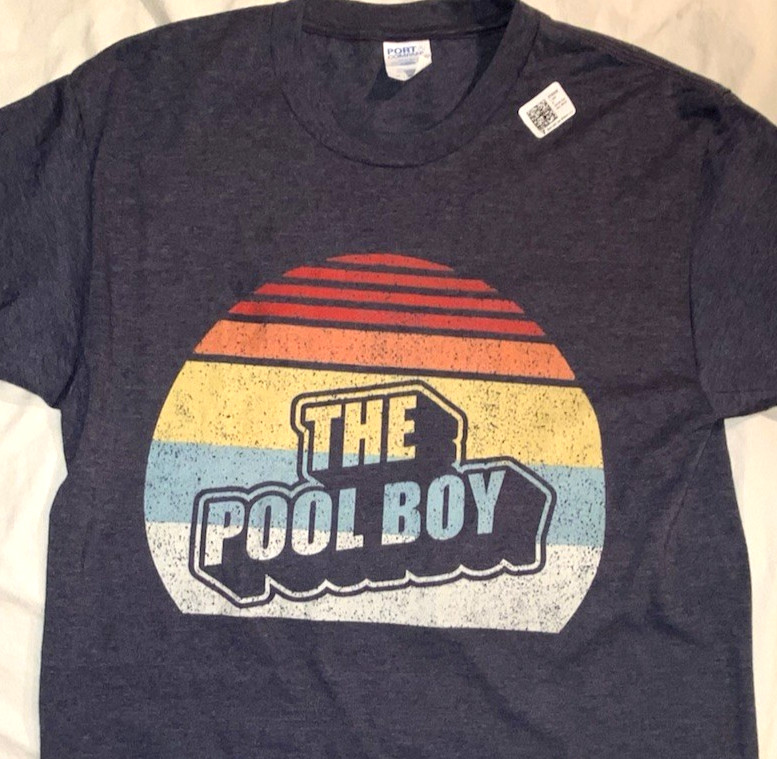 New THE POOL BOY T Shirt NWT Men's M Medium FUNNY Retro W TAGS Gift GRAY/BLUE