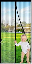 Black Magnetic Screen Door Fit Door Size 32 X 78 Inch, Screen Size 34X80Inch Sel