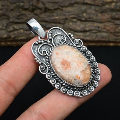 Sunstone Anhänger Handgemacht 925 Sterling Silber Größe 2.08''