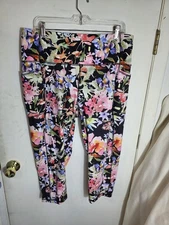 RBX Active Floral Print Leggings Capri Athletic Workout Pants Womens 2X Pockets