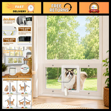 Adjustable Cat Window Door Insert 28-33   Clear Vertical Pet Door for Cats  Sm