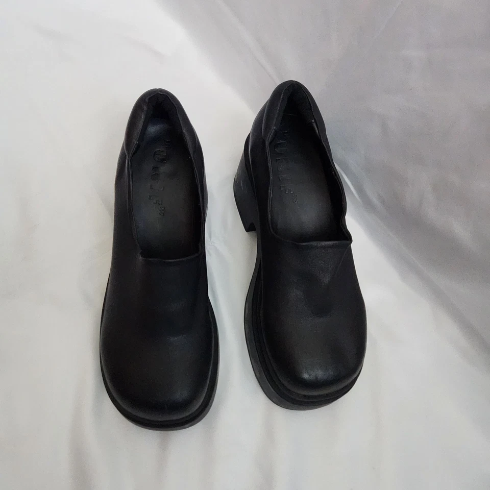 Zapato UNIF Flex Cuero Apilado Plataforma Tacón Grueso Sin Cordones Años 90 Para Mujer 7 Negro Foto 2 de 4
