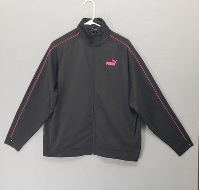 Puma Jacket Mens XL Black Pink Full Zip Track Athletic Long Sleeve Activewear