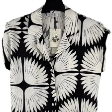 NWT Rachel Zoe Resort Ready Linen Blend Tie Front Top Medium Black Cream Floral