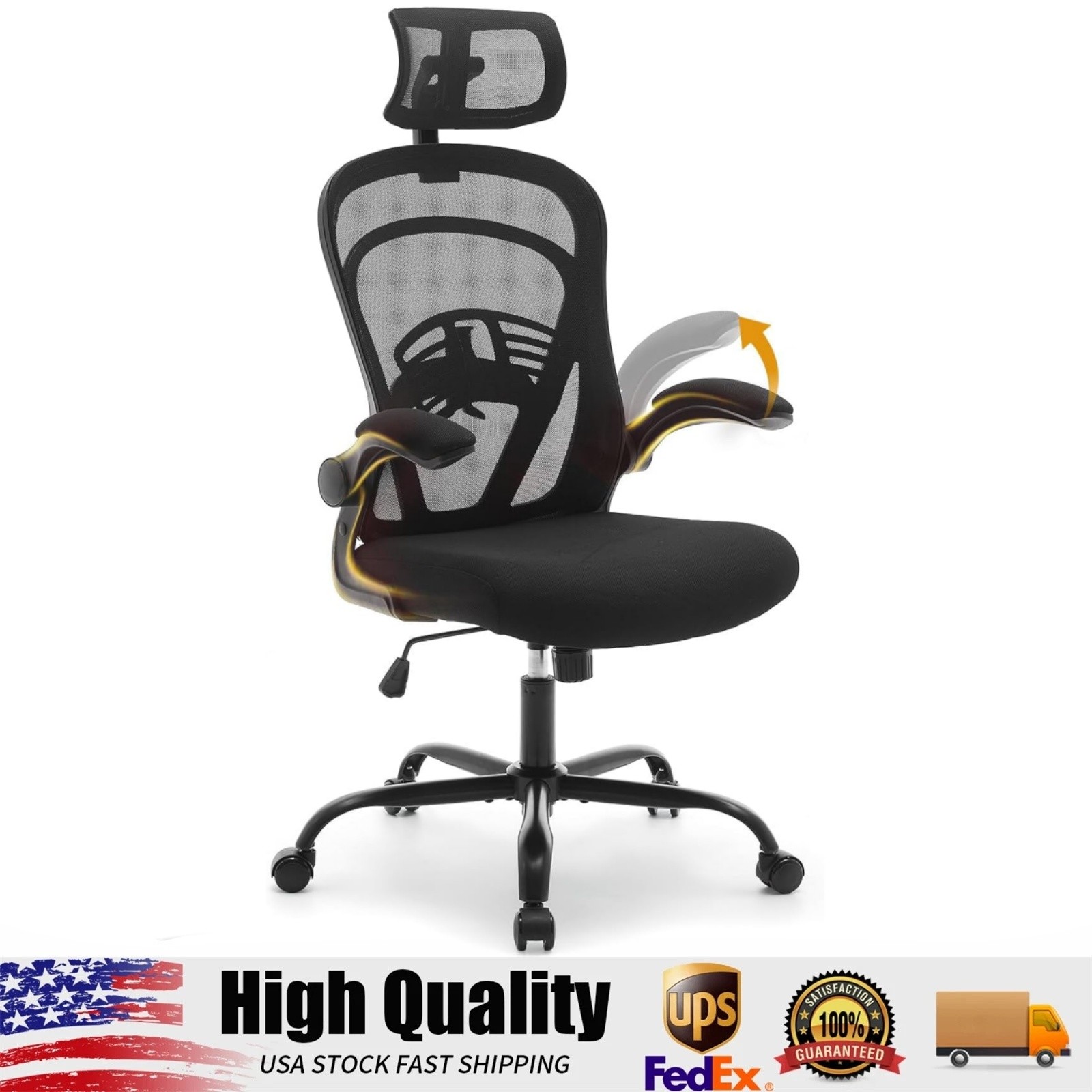 Ergonomic Office Chair, Computer Desk Chair Comfy with Flip-Up Armrests for Home