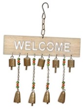 Porch D cor - Handcrafted Boho Welcome Sign for Front Door, 15" Long, Gold