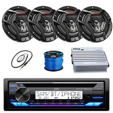 JVC Marine Bluetooth CD Receiver, Amp, 4x 6.5" 150W Black Speaker, Wire, Antenna