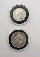 1942 UK Silver Half Crown & 1943 1 Florin Silver King George VI.Circulated.2pcs.