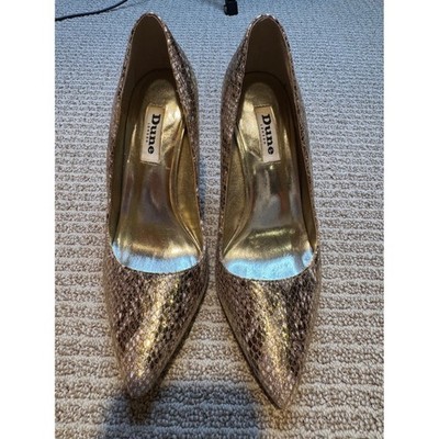 Dune London Gold Snakeskin Pointed Toe Stiletto Pumps Metallic Heels Size 37