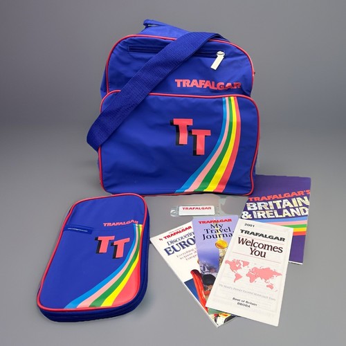Vtg Retro Trafalgar Travel Bags Name Tag and Brochures.  Y2K
