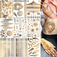 9 Sheets 110 Designs Flash Gold Temporary Tattoos Metallic for Women Adult, Gir