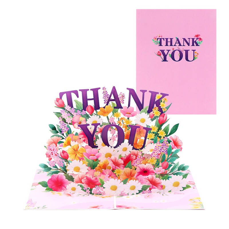  - Pink & Purple Grateful Blooms Pop Up Thank You Card - Image 2
